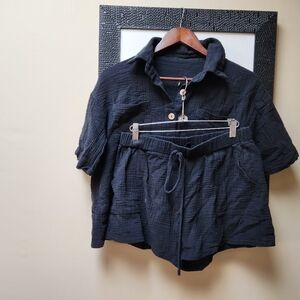 Black Blouse & Shorts Set L